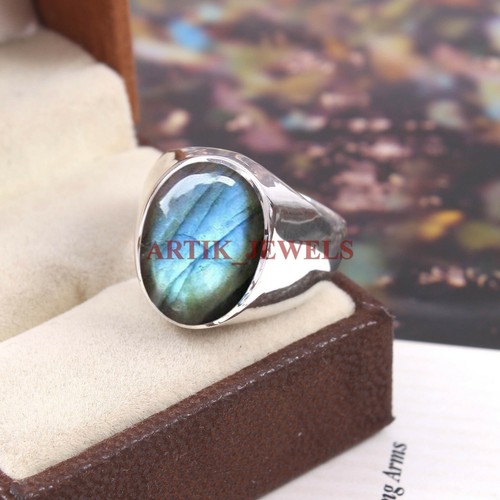 Piedras preciosas de labradorita natural con anillo de plata de ley 925 para hombre #4749 - Imagen 2 de 5