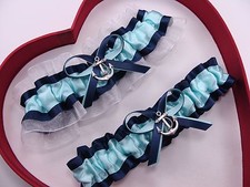 NEW Gorgeous Aqua Navy Blue White Wedding Garter Prom Homecoming Anchor Sailor