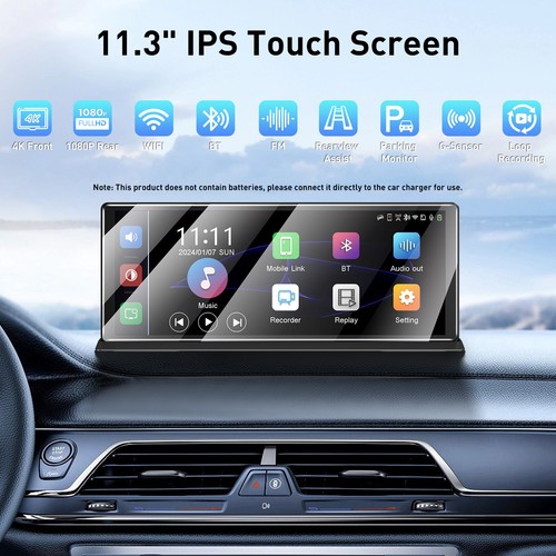Radio estéreo portátil para automóvil de 11,3" inalámbrica Apple/Android Carplay BT pantalla táctil - Imagen 2 de 14