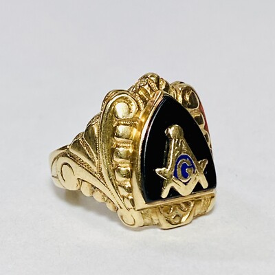 Gothic Kinsley & Sons 10K Yellow Gold Onyx Freemason Masonic Size