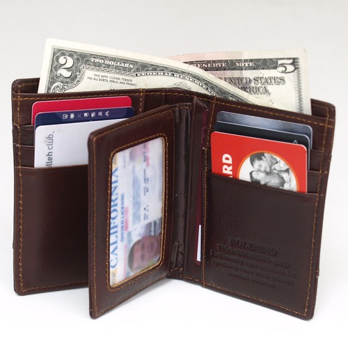 Men's Leather Wallet 6 Credit Card Full Zippered Pocket Vintage Purse - Picture 6 of 8