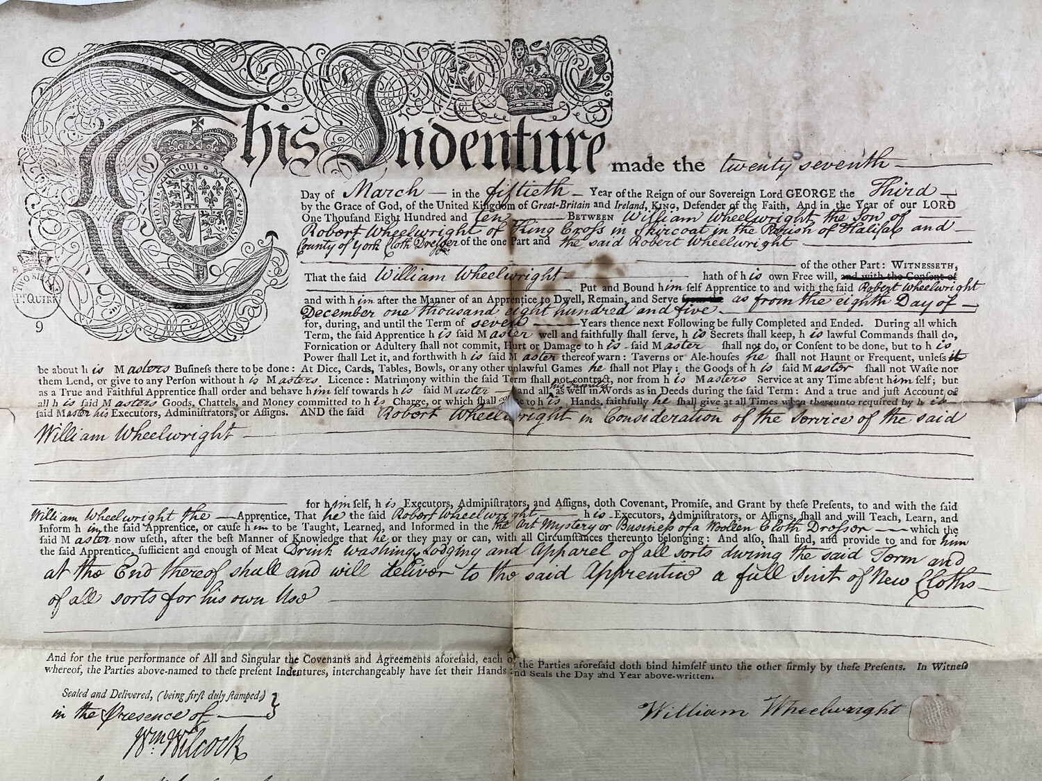ANTIQUE 1810 WOOLLEN INDUSTRY APPRENTICESHIP~SKIRCOAT/YORKSHIRE~LUDDITE MOVEMENT - Picture 4 of 15