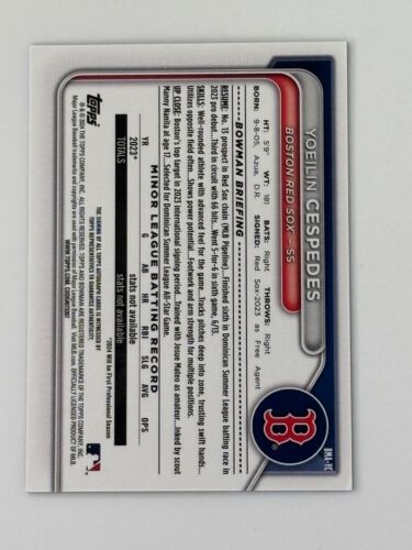 2024 BOWMAN CHROME YOEILIN CESPEDES AUTO 002/150 BLUE MOJO REFRACTOR RED SOX - Picture 2 of 2