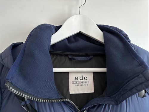 Leichter Esprit Daunen Mantel M Dunkel Blau Kapuze Lang Weich Steppmantel Edc - Bild 3 von 5