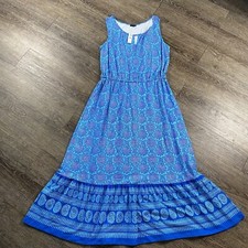 Talbots Maxi Dress Women L Blue Scope Neck Paisley Bohemian Modal Geometric