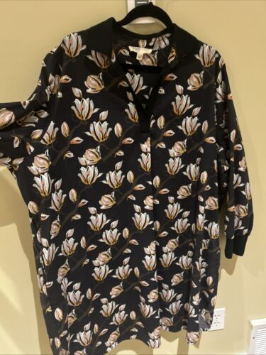 Pure by Ulla Popkin Dress Black Floral Womens Sz 28/30 VNeck Lng Sleeve Cotton - Picture 3 of 11