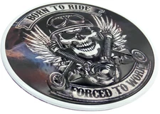 3D METAL Born To Ride Skull Decal Emblem Patriotic Auto, Truck, Car, Motorcycle