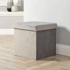 Folding Ottoman Chest Grey Velvet Fabric Solid Sturdy Storage Space Saving Box