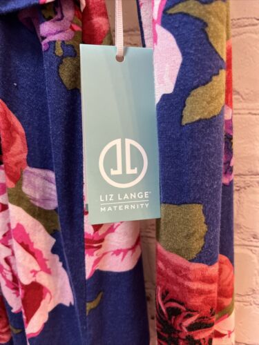 Liz Lange Maternity tunic blouse nursing top S small blue pink flowers long slve - Picture 3 of 7
