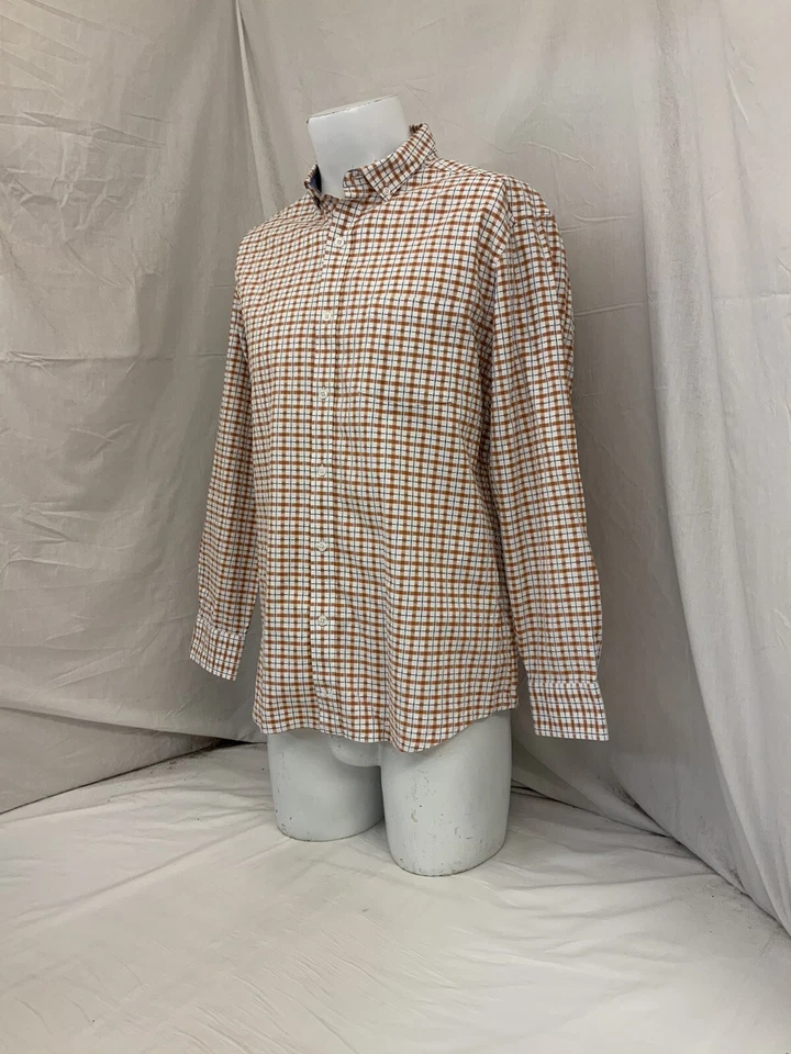 Camisa Johnston Murphy Botón L Naranja Cuadros 100% Algodón YGI Y1-97 Foto 4 de 4