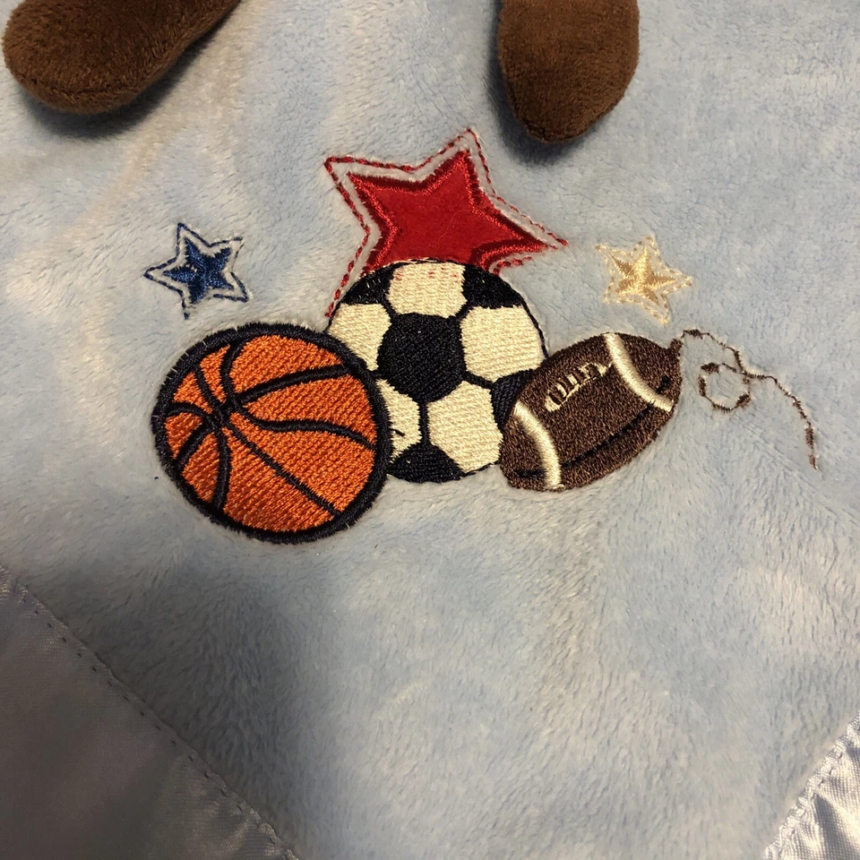 Manta de seguridad Circo Monkey Lovey bebé béisbol deportes azul satinado Foto 3 de 4