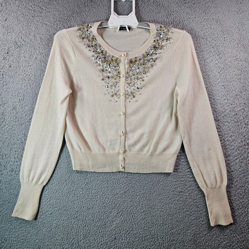 Magaschoni 2PC 100% Cashmere Sweater Cardigan Women Small Cream Elegance - Picture 2 of 17