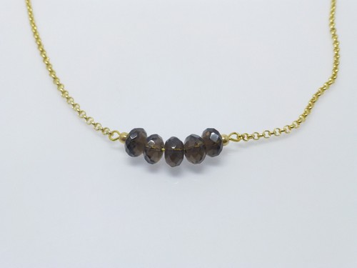 Halskette Gold Rauchquarz Rondelle facettiert braun 44cm UNIKAT - Bild 4 von 7