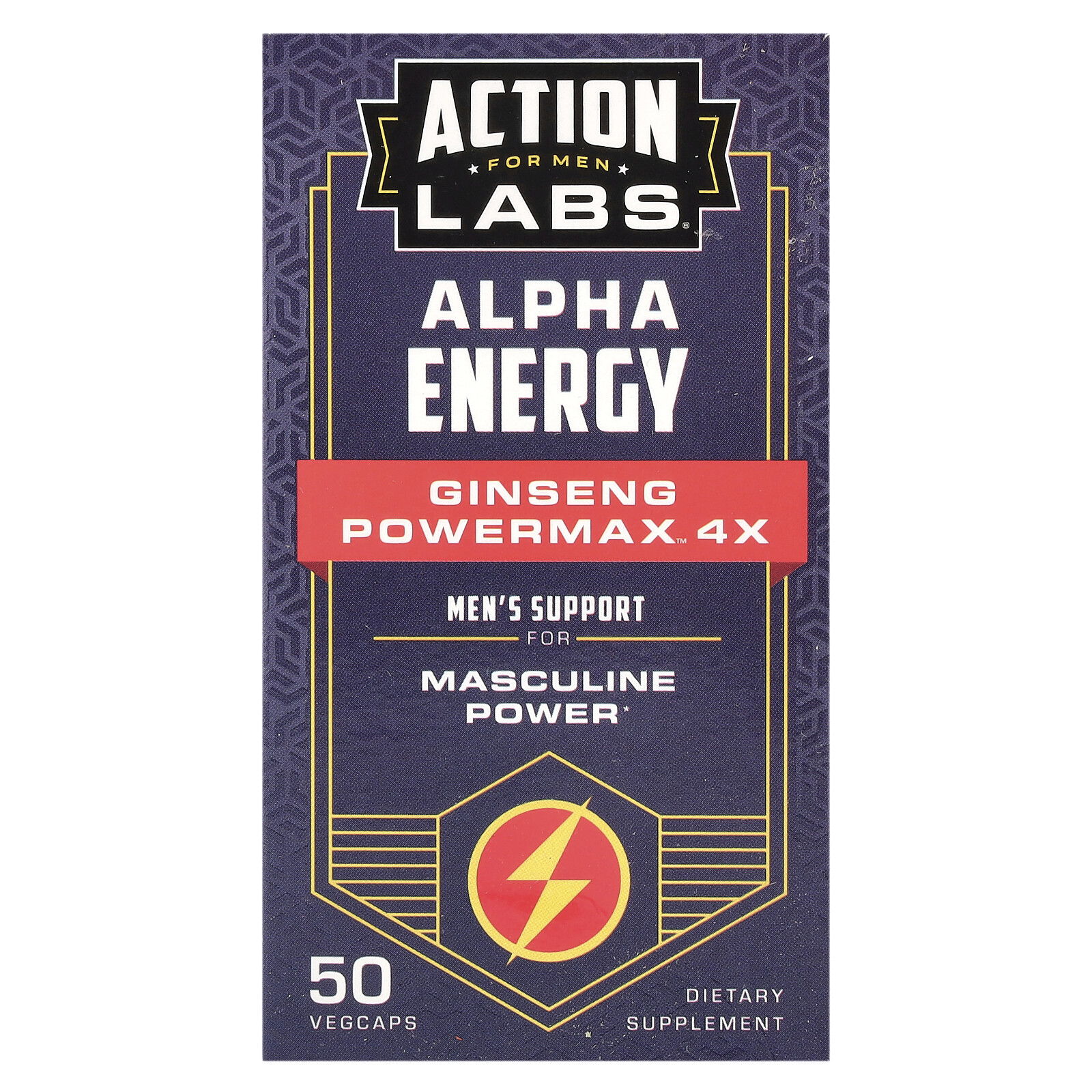 Для мужчин, Альфа-энергия, женьшень Powermax 4x, 50 растительных капсул