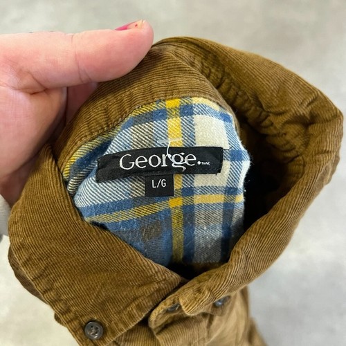 George Corduroy Shirt Mens Large Long Sleeve Cord Button Down Top, Brown - Picture 10 of 11
