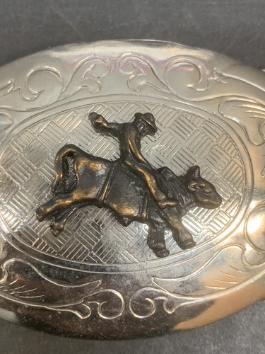 Fibbia per cintura cowboy Bucking Bronco tono argento made in USA - Foto 3 di 8