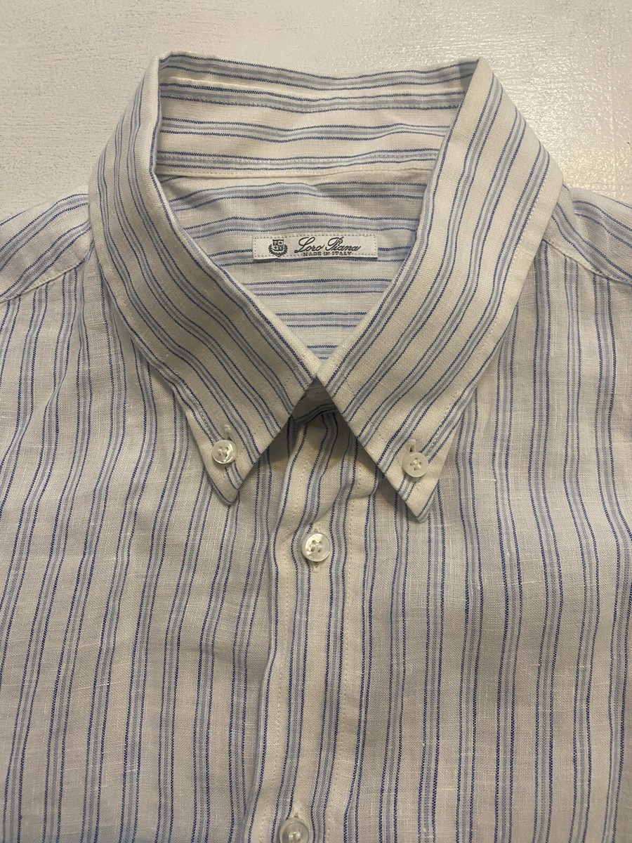 Men's Loro Piana 100% Linen Long Sleeve Button Up Blue