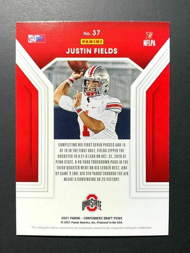 #37 JUSTIN FIELDS 2021 Panini Contenders DP Playing the Numbers Game OSU - Imagen 2 de 2