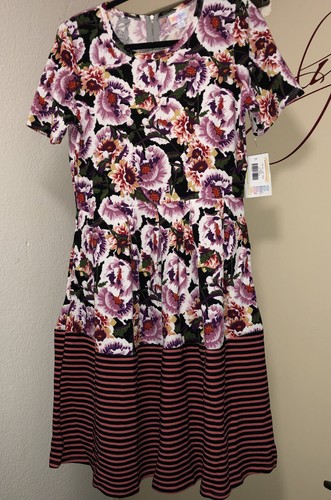 LuLaRoe XL Floral Dip Stripes Amelia Dress 🦄🌹Pleated Pockets 18-20 Extra Large - Bild 1 von 12
