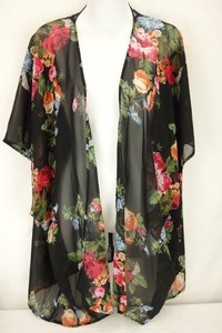 NEW-INVESTMENTS-Black-Multi-Color-Floral-Sheer-Lace-Open-Cardigan-Women-039-s-SZ-S-M
