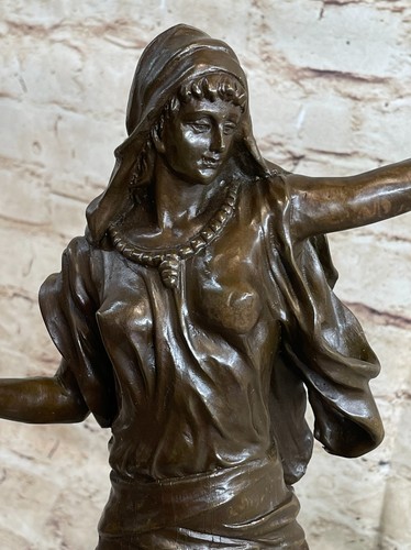 Signed Sexy Semi Nude Arab Girl Dancing Music Bronze Sculpture Marble Statue NR - Picture 7 of 10