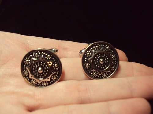 flower gear circle black silver Anson + square gold Swank cufflinks cuff links - Picture 4 of 10
