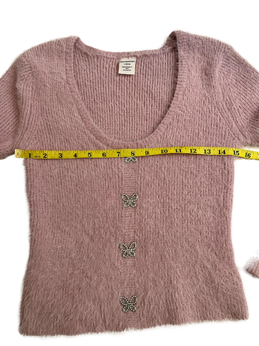 Suéter rosa suave difuso No Boundaries manga larga estrás moño detalles nuevo con etiquetas L - Imagen 5 de 7