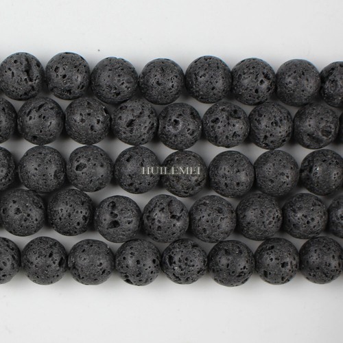 Natural Black Volcanic Lava Gemstone Round Beads 4mm 6mm 8mm 10mm 12mm 15.5" - Picture 7 of 8