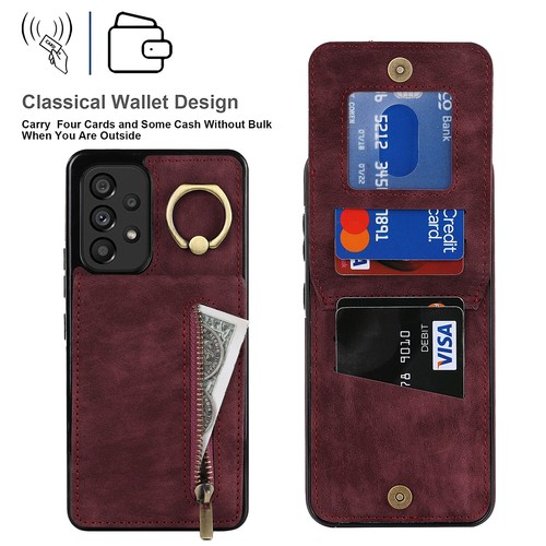 For Samsung A14 A52 A53 A54 A71 5G Zipper Wallet Card Slot Case with Ring Holder - Picture 25 of 41
