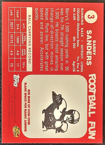 1996 Topps 40th Anniversary BARRY SANDERS #3 NFL Detroit Lions NM-MT or Better - Picture 2 of 2