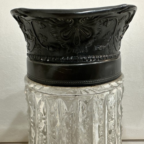 American Brilliant Cut Glass Etched Metal Top Heavy Crystal Pitcher - Picture 6 of 22