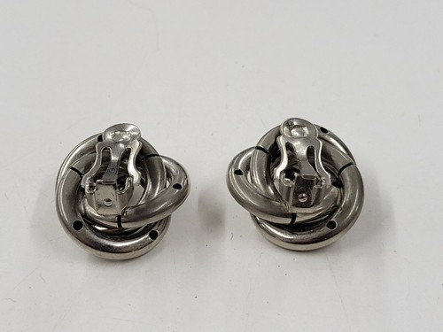 Vintage Silver-tone Ladies Large Knot Clip On Earrings. Unbranded - Picture 9 of 10