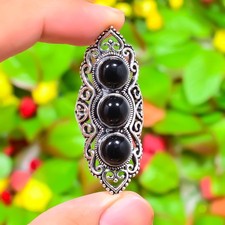 Natural Black Onyx Gemstone Handmade 925 Sterling Silver Ring Size 7 Gift K992