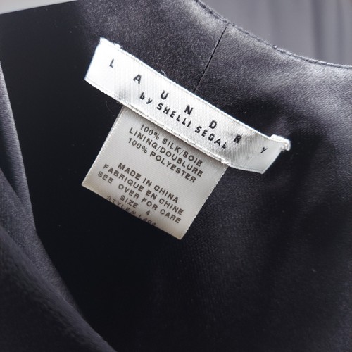 Laundry Shelli Segal Dress 4 Black Silk Empire Sleeveless Satin Sheer Lined Glam - Picture 3 of 13