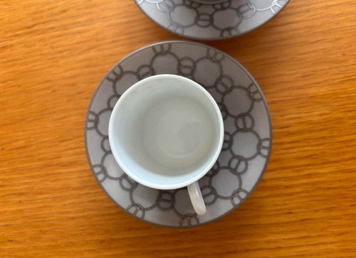 Hermes Demitasse Cup Saucer Set Fil D'argent Brand New Porcelain Gray - Picture 3 of 5