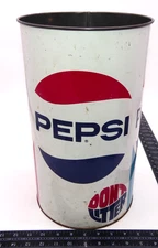 Vintage 70s Pepsi Cola Metal Steel 14” Trash Garbage Can Waste Bin Don’t Litter