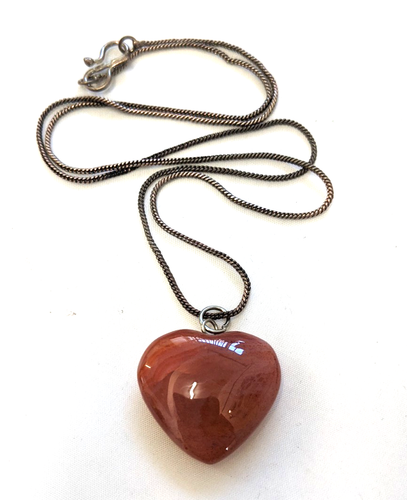 Carnelian Jewellery Smooth Heart Shaped Pendant Necklace & Beaded Bracelet Boxed - Photo 7/15