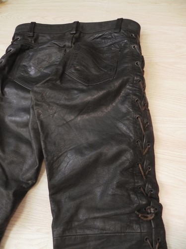 coole Biker Lederhose Büffel Leder Hose Vintage geschnürt 90er Gr. 34 L - Bild 12 von 14