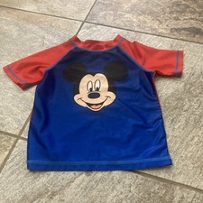 Disney Jr Mickey Mouse Blue And Red Short Sleeve Rash Guard Swim Top 2T GUC