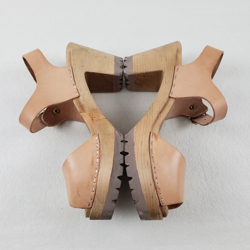 Mia Greta schwedische Clog Sandale Damen 5,5-6 EU 36 hellbraun Leder Plateau Chunky Schuh - Bild 6 von 11