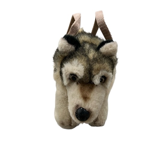 JAAG Wolf Plush Kids Purse Stuffed Animal Zipper Handled Realistic - Picture 1 of 9