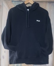 FILA Mens 2XL Hoodie Black Pullover Hooded Sweatshirt Embroidered Logo