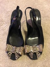 Valentino Garavani Slingback Heels Black Size 37 1/2 Crystal Embellished Bow New