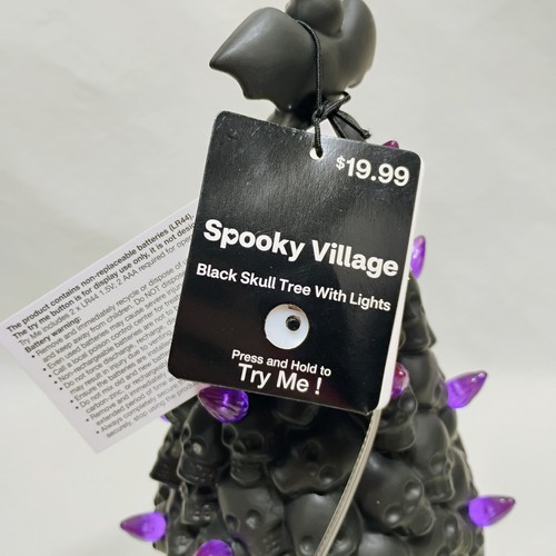 Spooky Village 10" Halloween Black Skull Ceramic Tree with Purple Lights - Picture 4 of 10