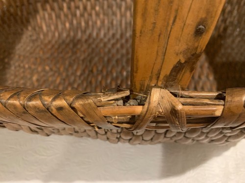 Antique Chinese Woven Willow Market Flower Basket Wood Handle - Picture 6 of 24