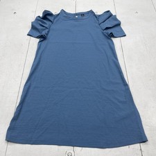Textured Blue Puff Sleeve Dress Womens Medium Short Sleeve Knit Casual Shift