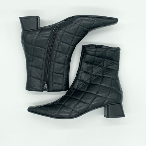 Napoleoni Quilted Leather Ankle Boots Clipped Toe Block Heel Women's Shoes - Picture 6 of 6