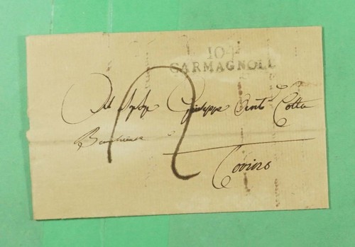 DR WHO 1808 FRENCH OCCUPATION SARDINIA CARMAGNOLE TO TORINO STAMPLESS F/L m05600