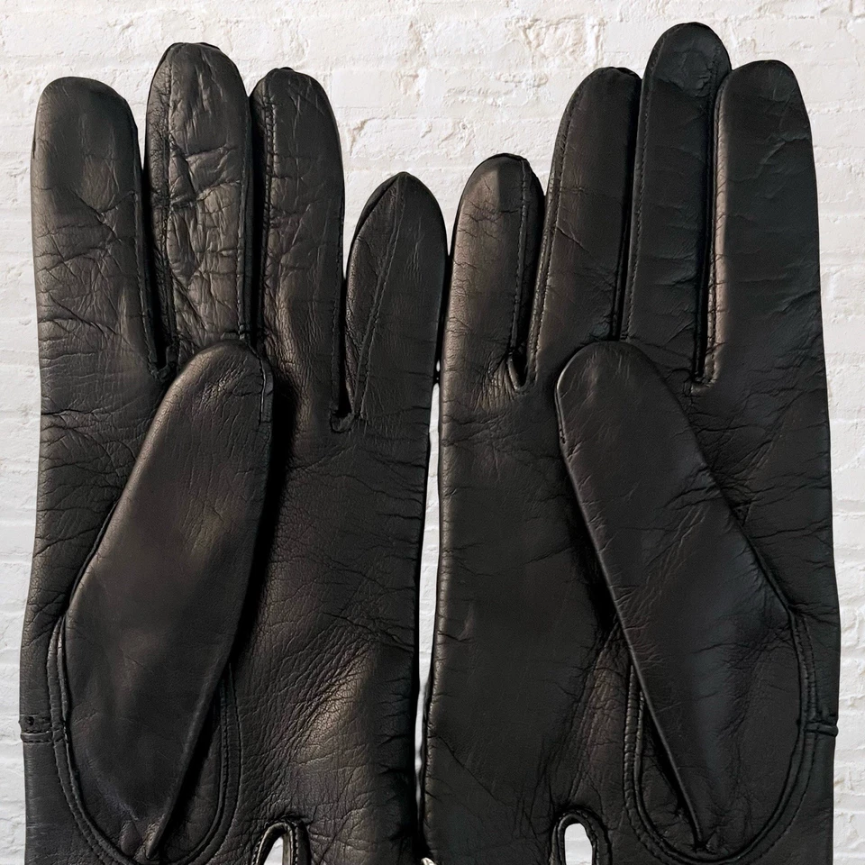 Guantes de conducción vintage de cuero negros forrados en acrílico talla 8 hechos en Italia nuevos con etiquetas Foto 4 de 4