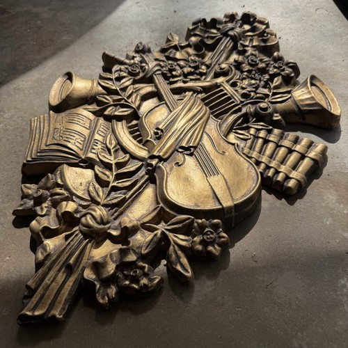 Vintage Gold Syroco Style 3D Musical Instrument Wall Hanging Art Decor Plaque - 第 3/6 張圖片